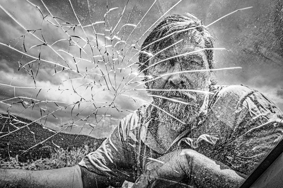 Farmer with a broken windscreen. Central Sierras, Cordoba, Argentina